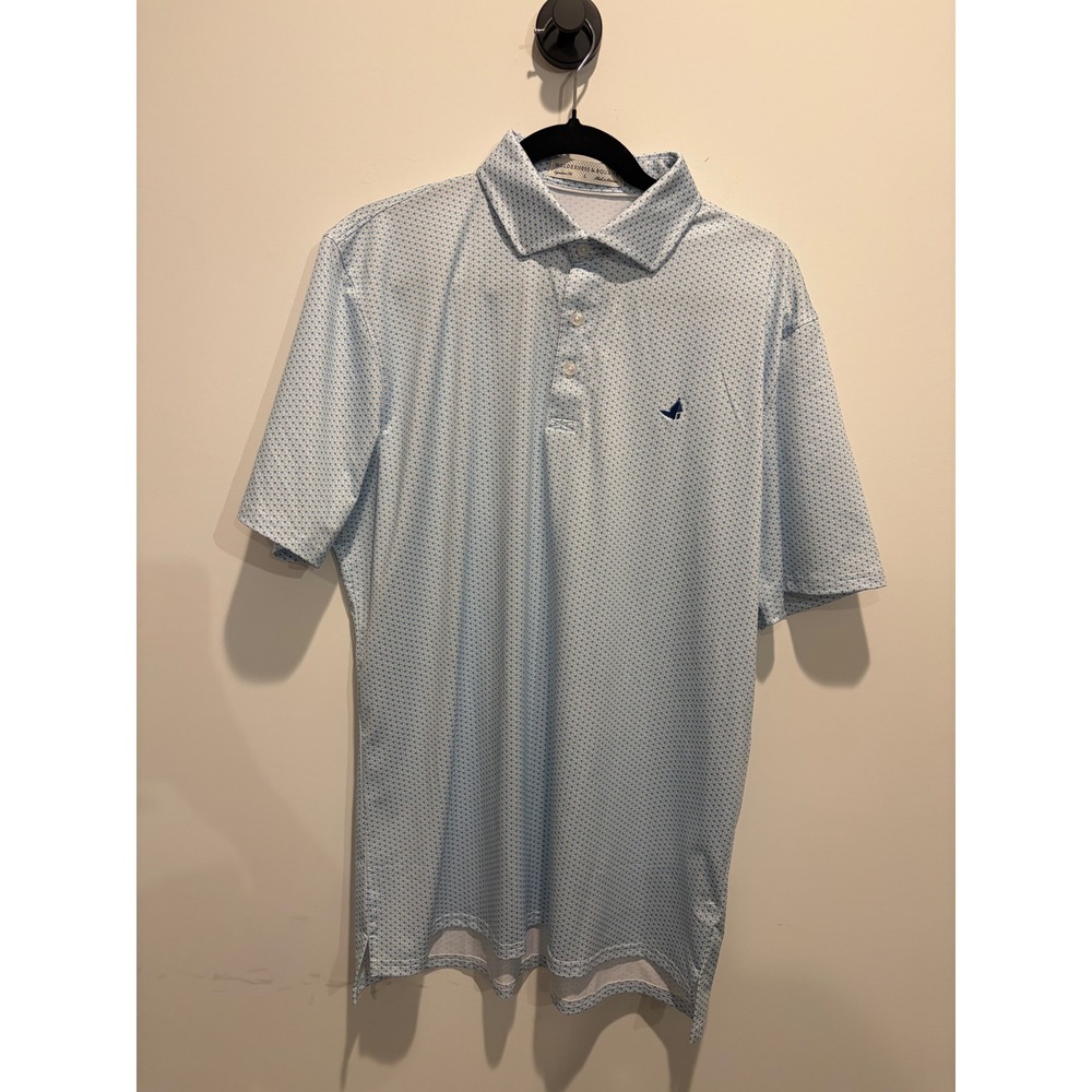Holderness & Bourne Mens Large Blue White Cocktail Print Golf Polo Shirt L